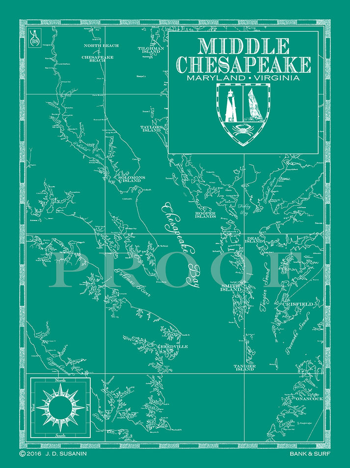 Map Of Chesapeake Bay Middle Md And Va Custom Maps Bank And Surf Bank And Surf