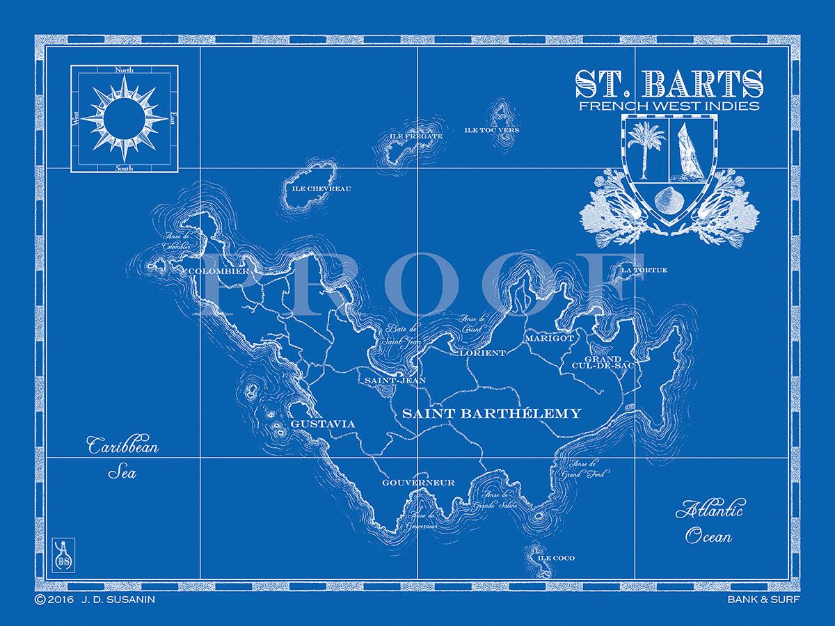 Map of St. Barts, West Indies, Bank and Surf